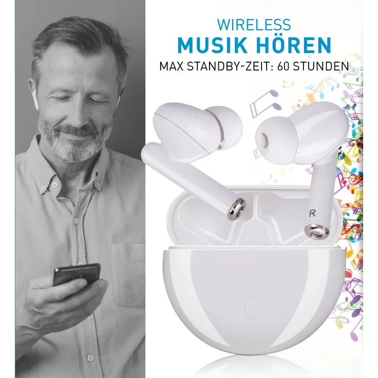 Grundig TWS In-Ear-Kopfhörer, Bluetooth, Integriertes Mikrofon, weiß