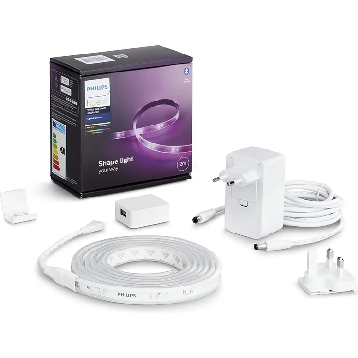 Philips Hue White & Color Ambiance Lightstrip Plus 2 m Basis, 1600 lm, 16 Mio. Farben, steuerbar via App, kompatibel mit Amazon Alexa Echo/Echo Dot (70342400)