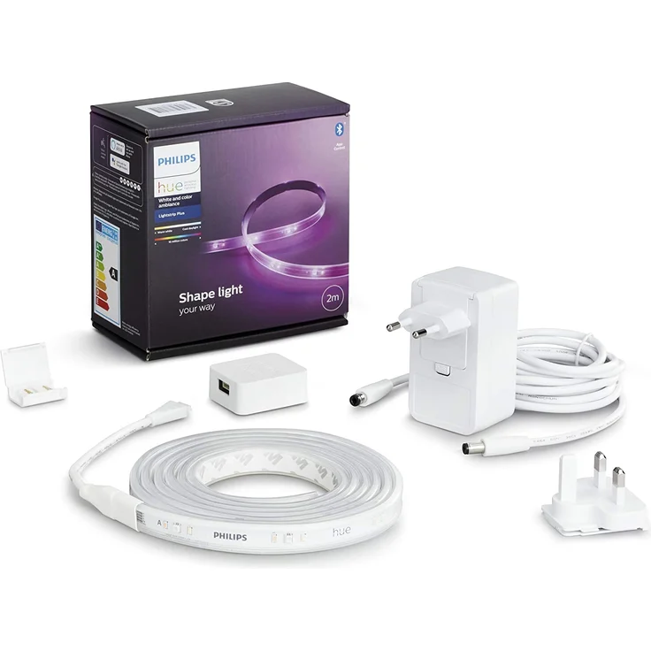 Philips Hue White & Color Ambiance Lightstrip Plus 2 m Basis, 1600 lm, 16 Mio. Farben, steuerbar via App, kompatibel mit Amazon Alexa Echo/Echo Dot (70342400) – Bild 1