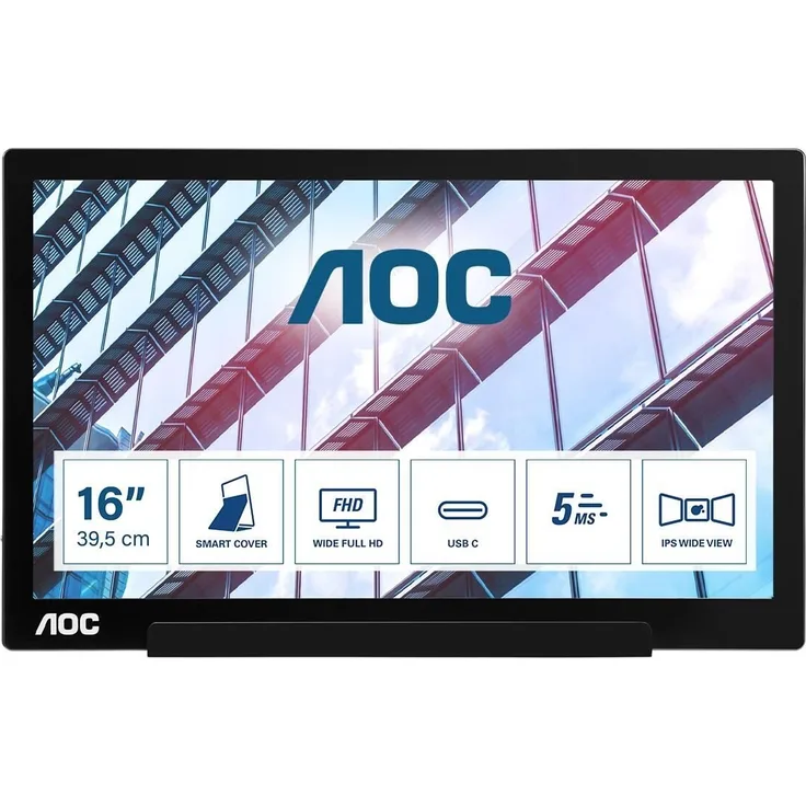 AOC I1601P - 15,6 Zoll, Full HD (1920 x 1080 Pixel), IPS, 60 Hz, 5 ms, 220 cd/m² (I1601P)