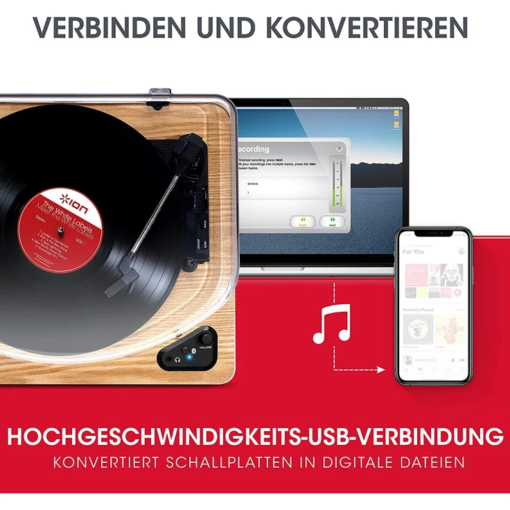 ION Audio USB-Plattenspieler AIR LP WD Riemenantrieb Holz (AIRLPWD) braun – Bild 7