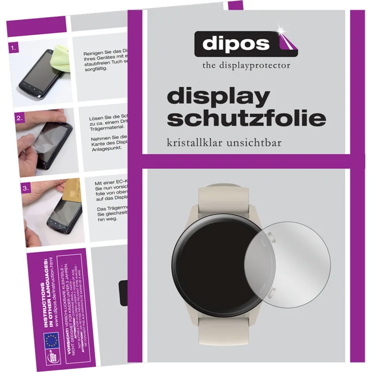 dipos Schutzfolie kompatibel mit xiaomi Mi Watch Displayschutz-Folie klar (kleiner als das Glas, da dieses gewölbt ist)