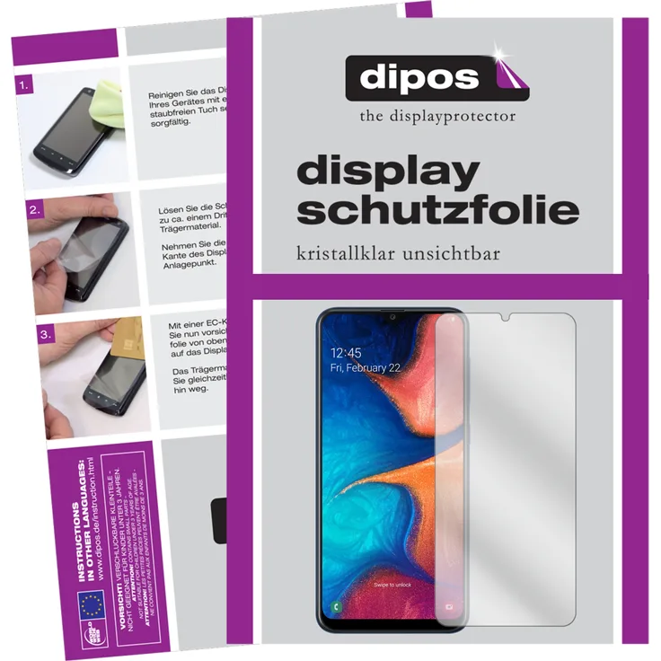 dipos 2x Schutzfolie klar kompatibel mit Samsung Galaxy A20e Folie Displayschutzfolie (bewusst kleiner als das Glas, da dieses gewölbt ist)
