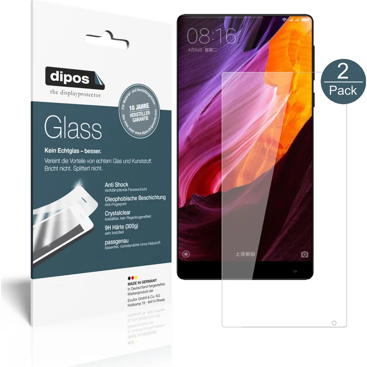 dipos 2x Panzerfolie klar kompatibel mit xiaomi Mi Mix 2 Schutzfolie 9H Displayschutz-Folie