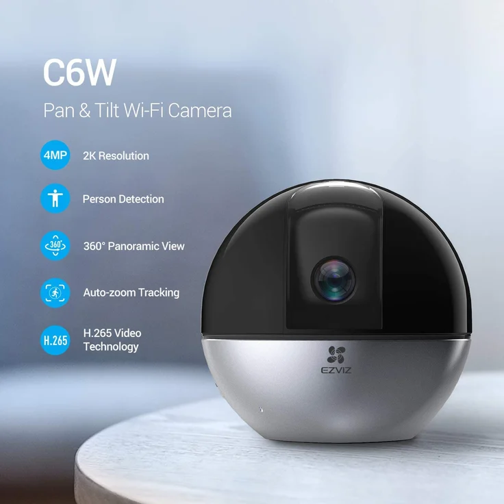 Ezviz C6W ezvc6w 2K+ Überwachungskamera, WLAN IP Kamera mit KI Personenerkennung, Auto Zoom Tracking und Zwei Wege Audio, schwenkbare und neigbare 4 MP Sicherheitskamera für den Innenbereich, schwarz, silber – Bild 2