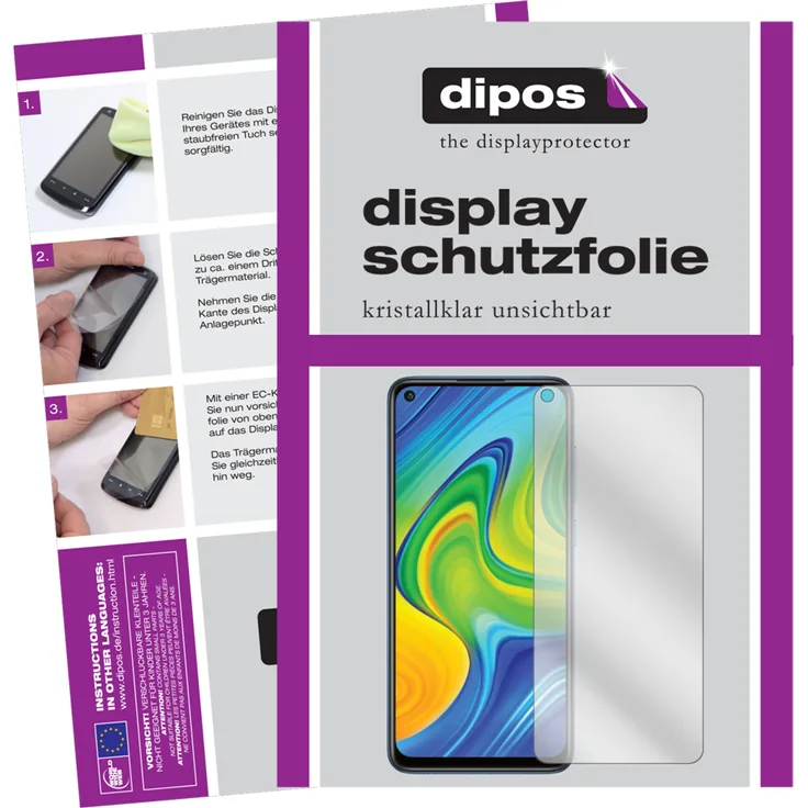 dipos 2x Schutzfolie klar kompatibel mit xiaomi Redmi Note 9 Folie Displayschutzfolie (bewusst kleiner als das Glas, da dieses gewölbt ist)