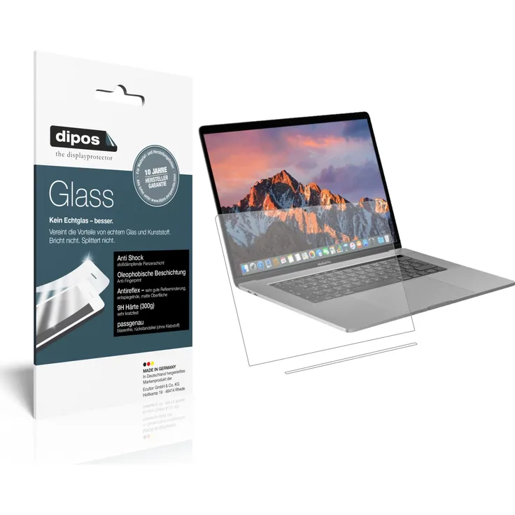 dipos 2x Panzerfolie matt kompatibel mit Apple MacBook Pro 15 Zoll (2019) Touchbar Schutzfolie 9H Displayschutz-Folie