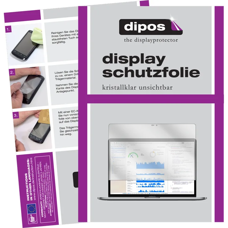dipos 2x Schutzfolie klar kompatibel mit Apple MacBook Pro 15 Zoll 2018 Folie Displayschutzfolie