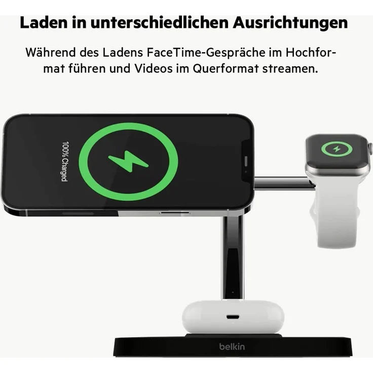 Belkin BoostCharge PRO drahtloses 3-in-1-Ladegerät mit MagSafe für iPhone 14, 13, 12 + Apple Watch + AirPods (lädt iPhone 14-Modelle magnetisch mit bis zu 15 W auf), schwarz (WIZ009vfBK) – Bild 4