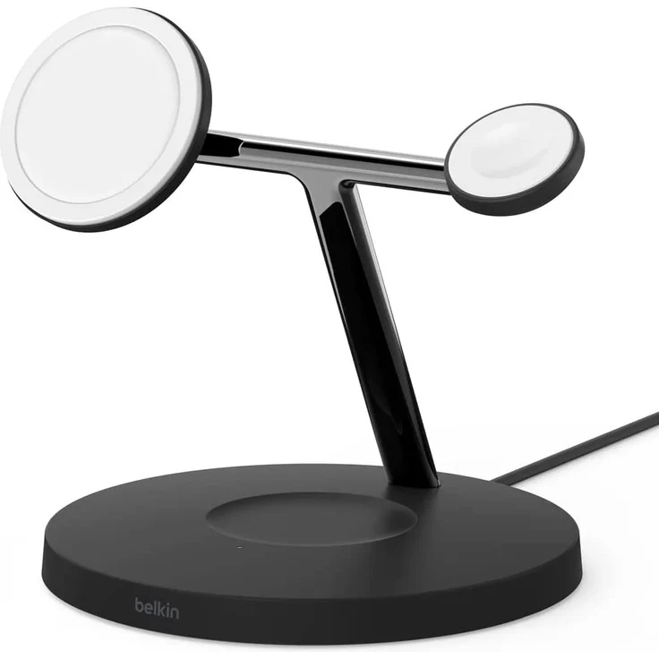 Belkin BoostCharge PRO drahtloses 3-in-1-Ladegerät mit MagSafe für iPhone 14, 13, 12 + Apple Watch + AirPods (lädt iPhone 14-Modelle magnetisch mit bis zu 15 W auf), schwarz (WIZ009vfBK) – Bild 1