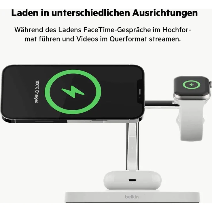 Belkin BoostCharge PRO drahtloses 3-in-1-Ladegerät mit MagSafe für iPhone 14, 13, 12 + Apple Watch + AirPods (lädt iPhone 14-Modelle magnetisch mit bis zu 15 W auf), weiß (WIZ009vfWH) – Bild 4