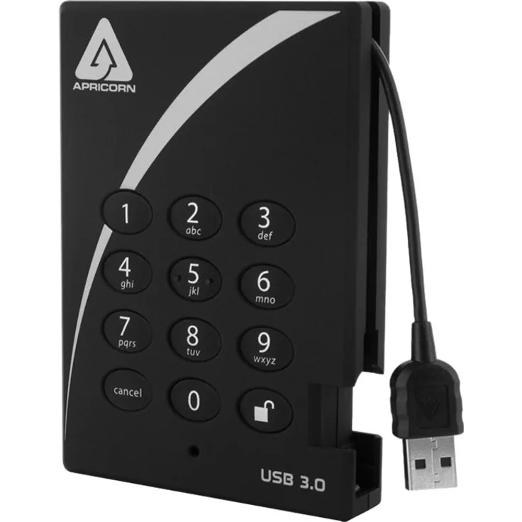 Apricorn Aegis Padlock 3.0 A25-3PL256-1000 - Festplatte - verschlüsselt - 1 TB - extern (tragbar) - 2.5 Zoll (6.4 cm) - USB 3.0 - 5400 rpm - Puffer: 8 MB - FIPS 197