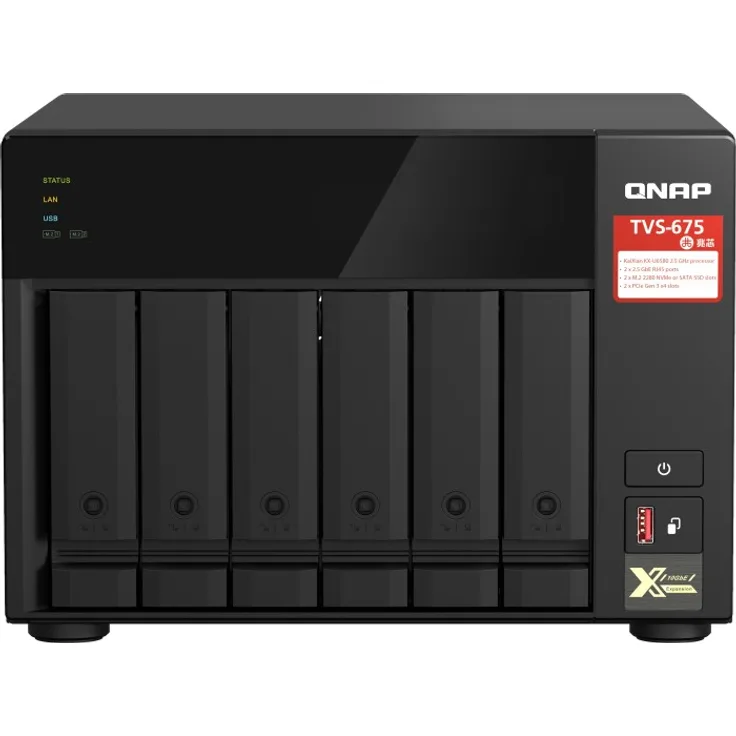 QNAP TVS-675 NAS Tower Eingebauter Ethernet-Anschluss Schwarz KX-U6580 (TVS-675-8G)