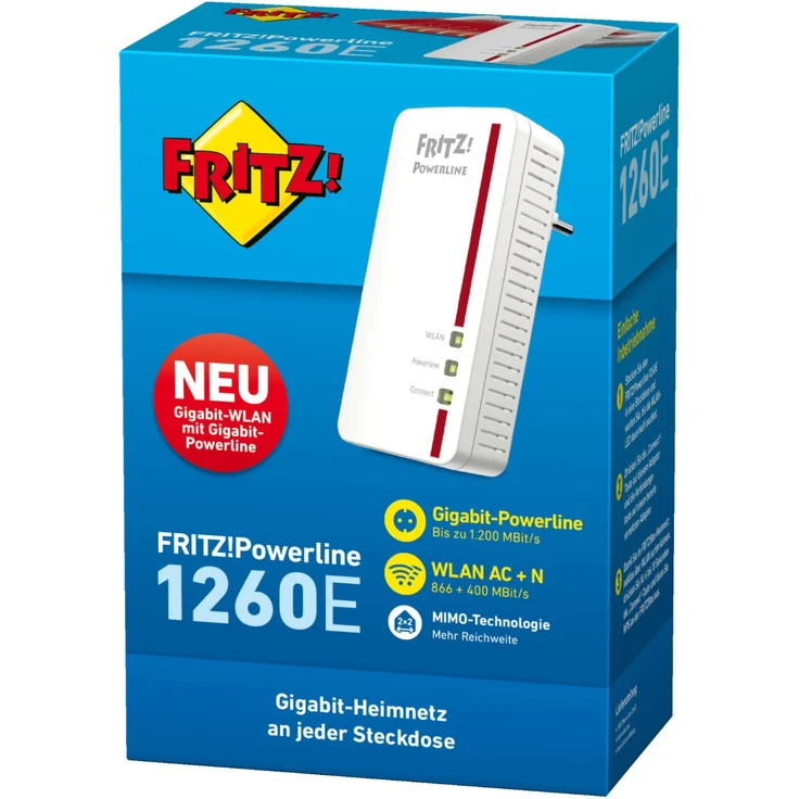 FRITZ! Powerline 1260E 1200 Mbit-s Eingebauter Ethernet-Anschluss WLAN Weiß 1 Stück(e) (20002824) – Bild 5