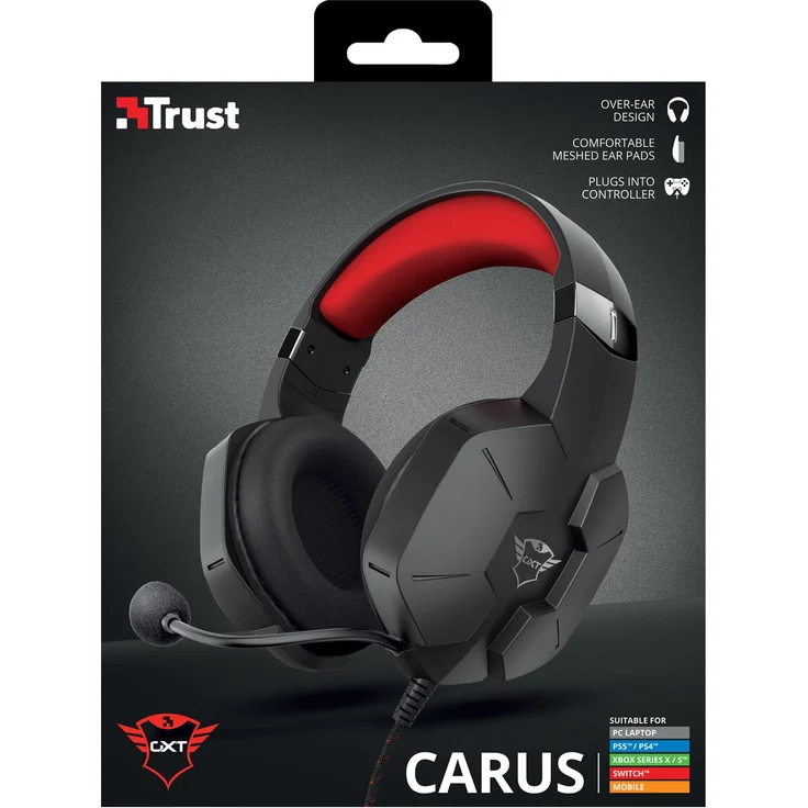 Trust GXT 323 Carus Over Ear Kopfhörer kabelgebunden (Schwarz, Rot) – Bild 7