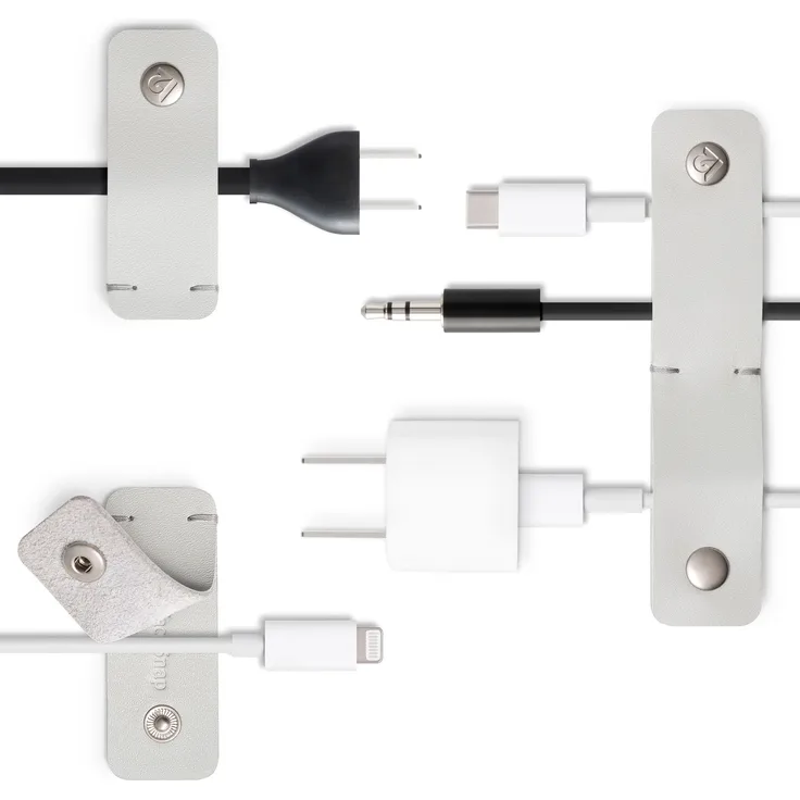 Twelve South SurfaceSnap 3-pack: Cable-Management in leather, dove grey