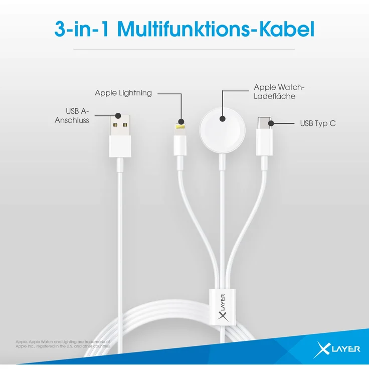 Xlayer Ladekabel 3in1 für Apple Watch, Lightning – Bild 1