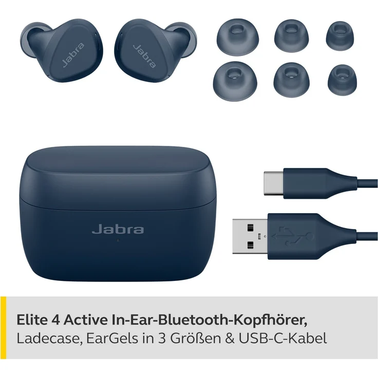 Jabra Elite 4 Active True Wireless In-Ear-Kopfhörer, Noise Cancelling, kabellos, IP57, Navy – Bild 9
