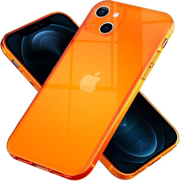 NALIA Klare Neon Handy Hülle für Apple iPhone 13 mini, Bunt Durchsichtig Cover Case, orange