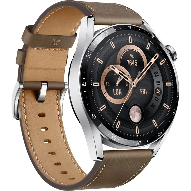 Huawei Watch GT3 Smartwatch GPS, Unisex, 46mm, Lederarmband, Brown Leather