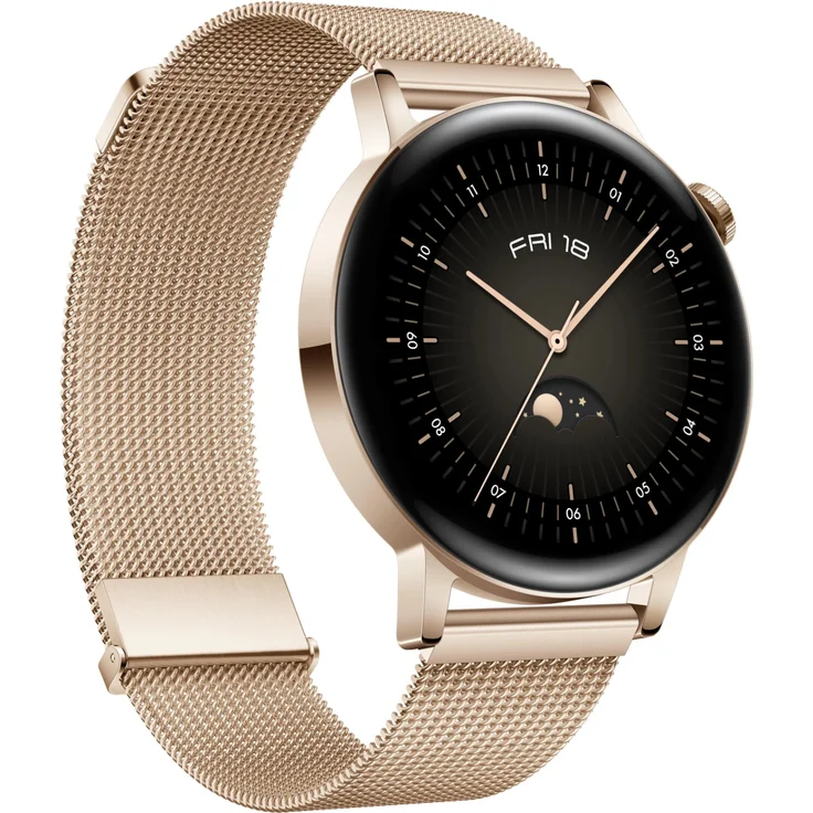 Huawei Watch GT3 Smartwatch GPS, Unisex, 42mm, Melanaisearmband, Goldfarben – Bild 1