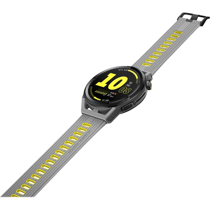 Huawei Watch GT Runner Smartwatch GPS, Unisex, 46mm, Keramikgehäuse, Kunststoffarmband, Grau/Gelb – Bild 4