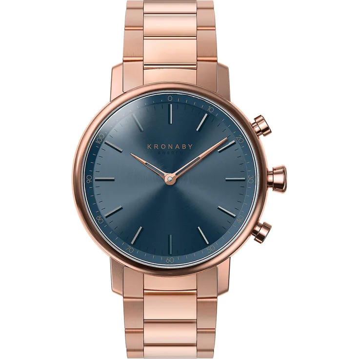 KRONABY Carat Hybrid S2445-1 Hybrid-Smartwatch Unisex, 38mm, Edelstahlgehäuse, Edelstahlarmband, Roségold/Blau