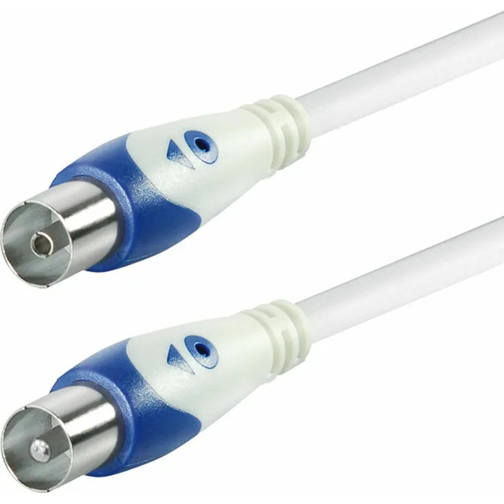 Transmedia Verbindungskabel Antennenstecker IEC-Stecker gerade - IEC Buchse gerade 1,5 m (blau/weiß)