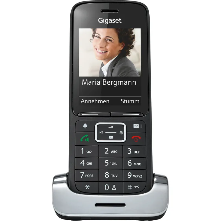 Gigaset Premium 300HX Schnurloses Design-Telefon zum Anschluss an vorhandene DECT-Basis, Mobilteil mit Ladeschale, klares Farbdisplay, großes Adressbuch, exzellente Sprachqualität, schwarz (40-49-0967)