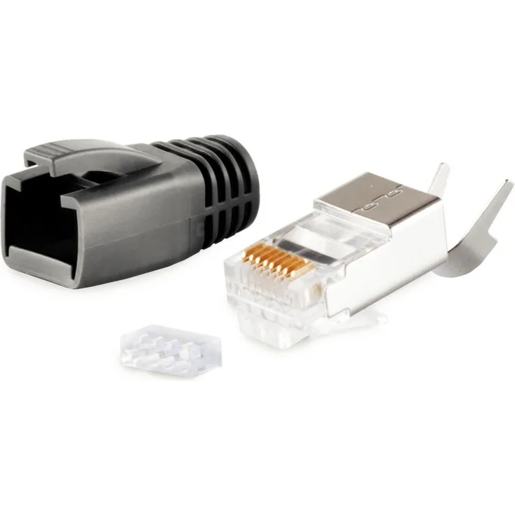 S-CONN maximum connectivity Netzwerk Modular Stecker RJ45 SET für Verlegekabel bis AWG 23, Stecker mit Zugentlastung, Einführhilfe und Tülle, schwarz VE 1 (72067-S)