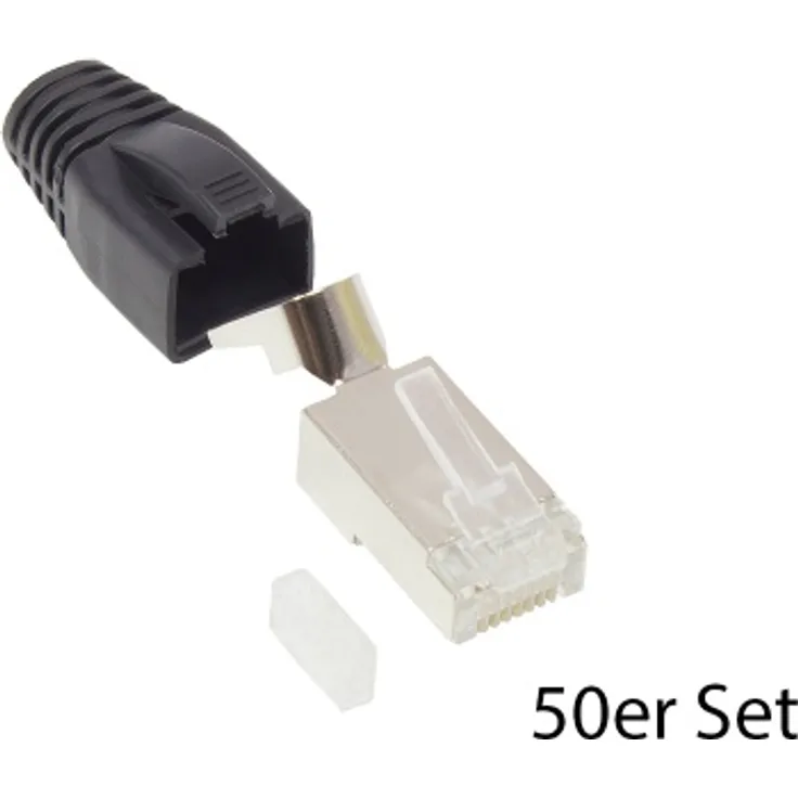RJ45 Netzwerkstecker Cat.6A, geschirmt, für Cat.7, Cat.6A, Cat.6 Kabel, inkl. Zugentlastung, 50 Stück