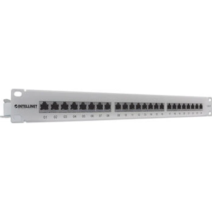 Intellinet 24-Port Cat6 Patchpanel, geschirmt, FTP, 1 HE, Klemmleisten mit 90 Grad abgewinkelten