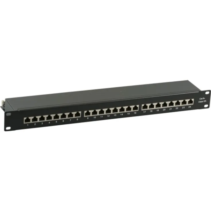 Patchpanel STP 24xRJ45 Cat.6A, 19'' 1HE, RAL9005 schwarz