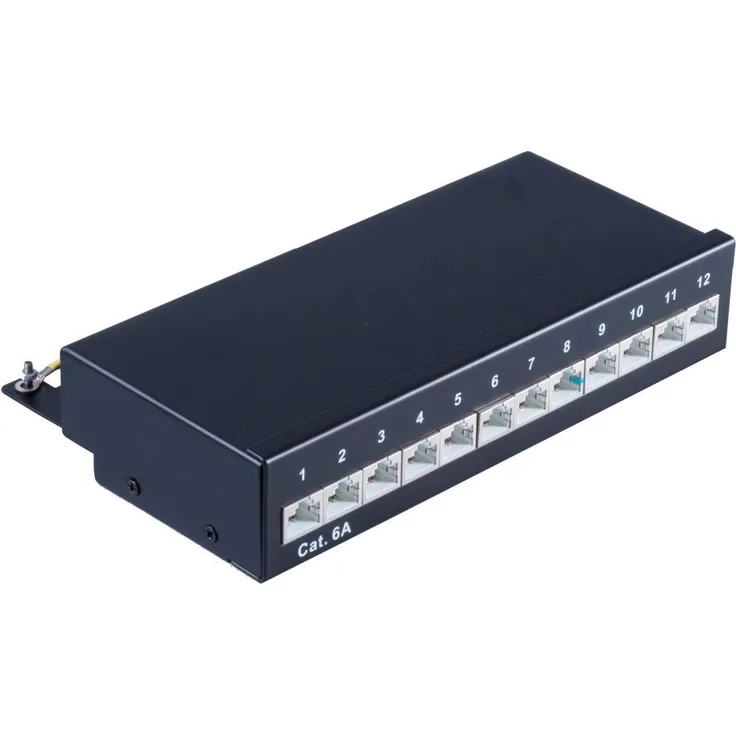 shiverpeaks -BASIC-S-Mini Patchpanel- Patchfeld Cat.6A, geschirmt 500 MHz, Desktop Gehäuse 12-Port schwarz (BS75076)