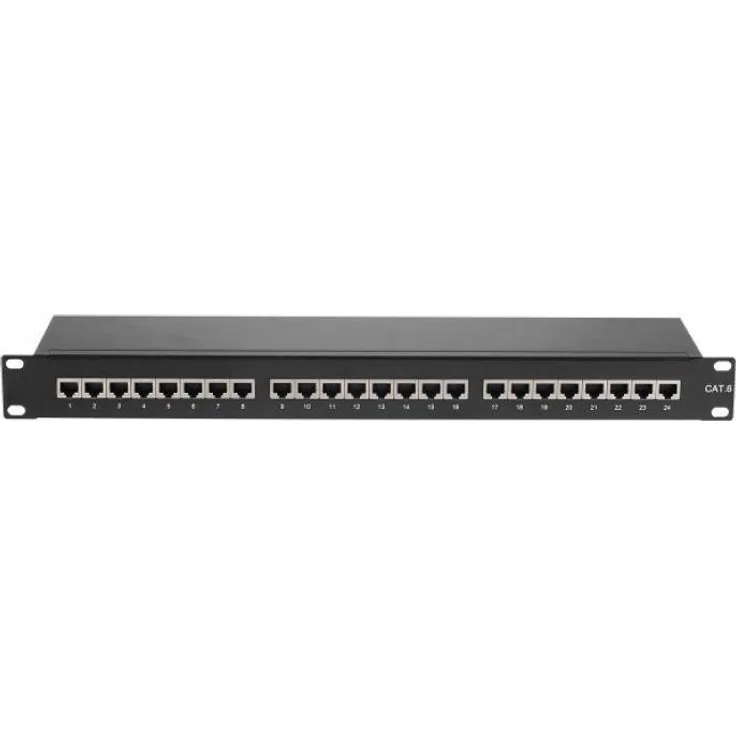 Patchfeld, Cat. 6, 24 Port, STP, 1 HE, 48,30cm (19''), schwarz Cat 6 Patchfeld mit 24 Ports (257280)