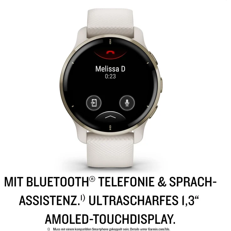 Garmin Venu 2 Plus Smartwatch GPS, Damen, 43 mm, Edelstahl, Polymergehäuse, Silikon, Gold/Elfenbein – Bild 2