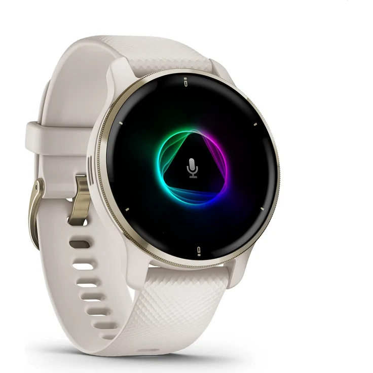 Garmin Venu 2 Plus Smartwatch GPS, Damen, 43 mm, Edelstahl, Polymergehäuse, Silikon, Gold/Elfenbein – Bild 1