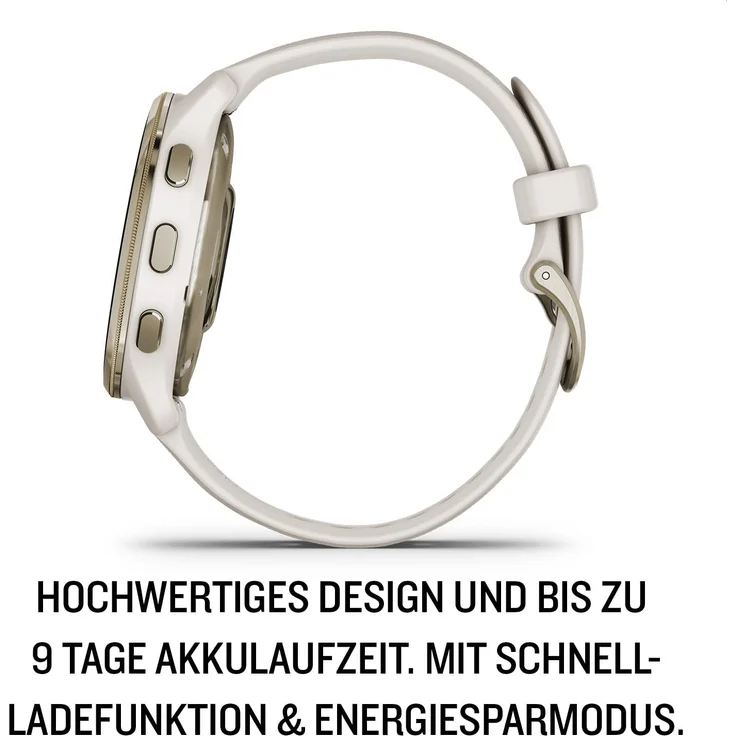 Garmin Venu 2 Plus Smartwatch GPS, Damen, 43 mm, Edelstahl, Polymergehäuse, Silikon, Gold/Elfenbein – Bild 3