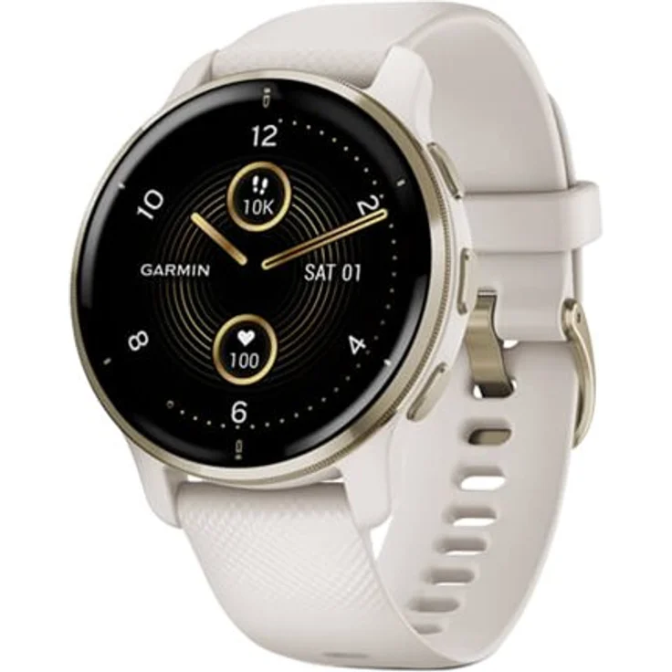 Garmin Venu 2 Plus Smartwatch GPS, Damen, 43 mm, Edelstahl, Polymergehäuse, Silikon, Gold/Elfenbein – Bild 12