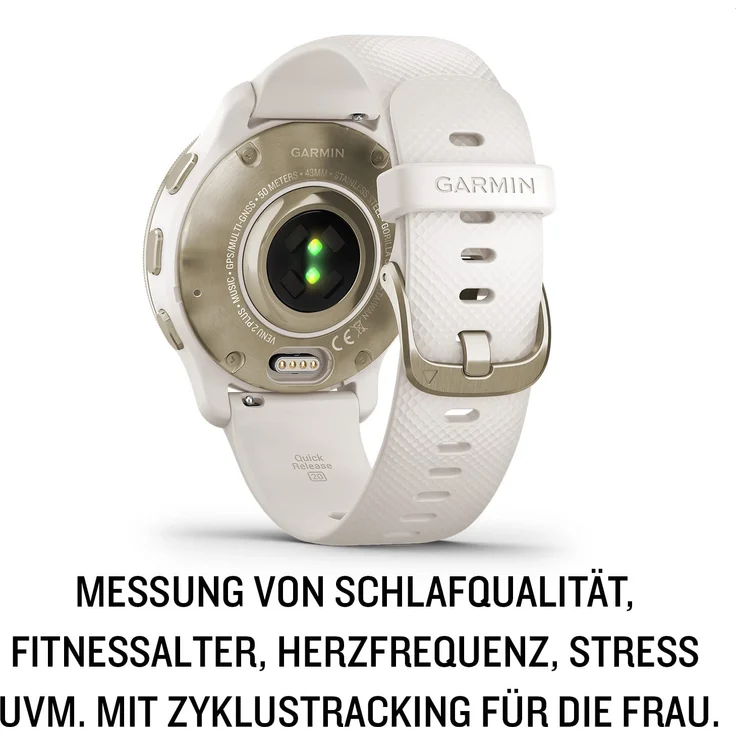 Garmin Venu 2 Plus Smartwatch GPS, Damen, 43 mm, Edelstahl, Polymergehäuse, Silikon, Gold/Elfenbein – Bild 4