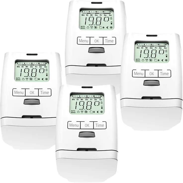 Olympia IOIO HT 2000 Elektronischer Heizkörperthermostat (Energiesparregler) mit Zeitschaltuhr, 4 Stück, weiß (73032/4)