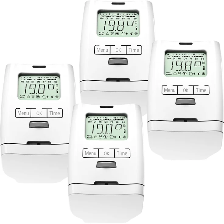 Olympia IOIO HT 2000 Elektronischer Heizkörperthermostat (Energiesparregler) mit Zeitschaltuhr, 4 Stück, weiß (73032/4) – Bild 1