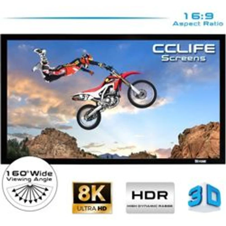 Rahmenleinwand Beamer Leinwand 16:9 100-120-150 Zoll Heimkino Beamerleinwand mit Rahmen Hochkontrast Leinwand - 221x125cm, 100 Zoll - 1A100wes – Bild 1