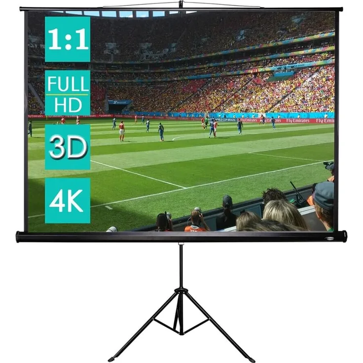 Beamer Leinwand mit Stativ Inklusiv Montagematerial 85 - 99 - 114 Zoll Projektionsleinwand Rolloleinwand heimkino mobile - 152 x 152 cm - 4A