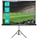 Beamer Leinwand mit Stativ Inklusiv Montagematerial 85 - 99 - 114 Zoll Projektionsleinwand Rolloleinwand heimkino mobile - 178 x 178 cm - 5A