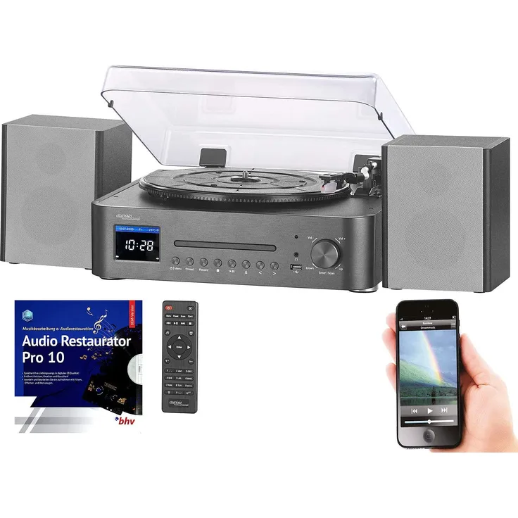 auvisio Musikanlage MHX-630 Plattenspieler-Digitalisierer, CD, DAB+-FM- Internetradio und AUX