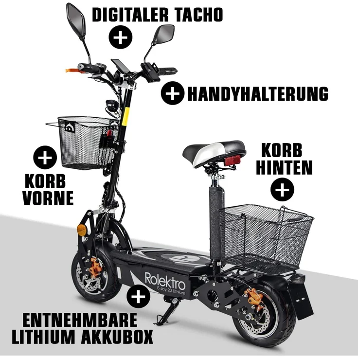 Rolektro E-Joy 20 E-Scooter, mit Straßenzulassung, Schwarz, 20 km/h – Bild 9