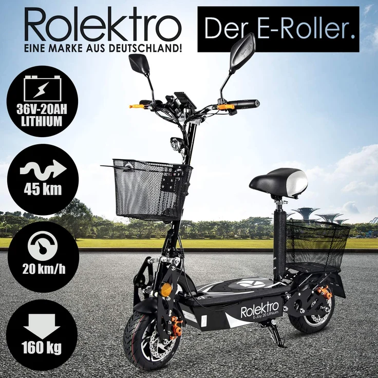 Rolektro E-Joy 20 E-Scooter, mit Straßenzulassung, Schwarz, 20 km/h – Bild 8