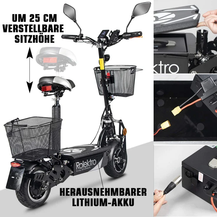 Rolektro E-Joy 20 E-Scooter, mit Straßenzulassung, Schwarz, 20 km/h – Bild 10