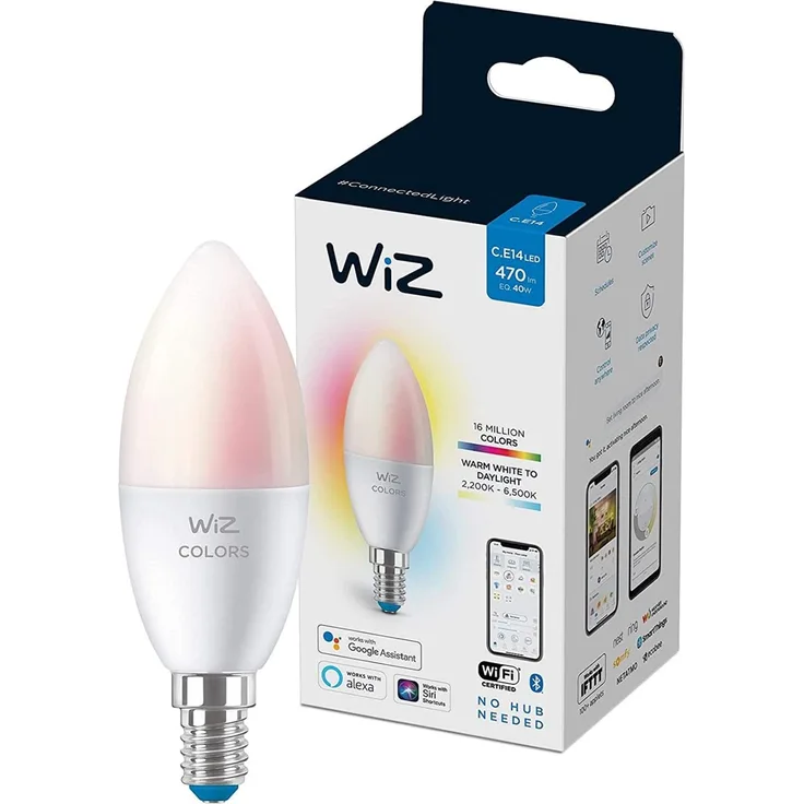 WiZ Smarte Full Color RGB LED Lampe, E14 Kerzenform, 40 W, 16 Mio. Farben, steuerbar über WiZ App oder WiZ Click